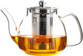 PARACITY Glass Teapot with Infuser, 34 oz Stovetop Tea Kettle, Long Spout | Borosilicate body and removable 18/8 stainless steel strainer brew blooming or loose leaf blends at home, camping or travel