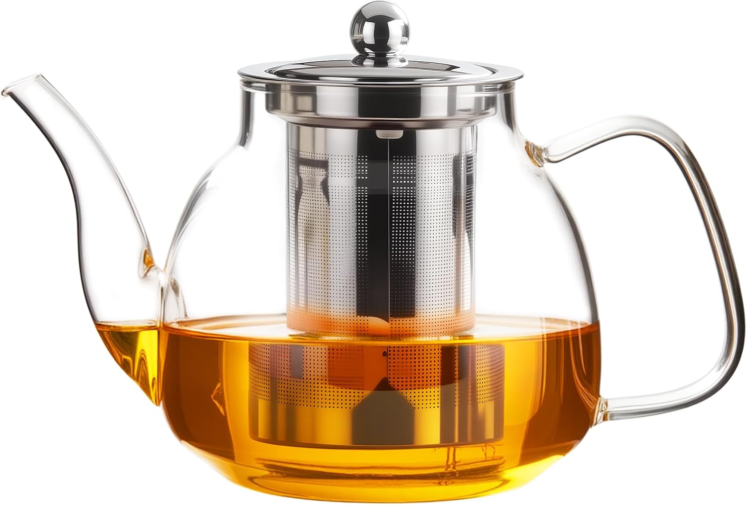 PARACITY Glass Teapot with Infuser, 34 oz Stovetop Tea Kettle, Long Spout | Borosilicate body and removable 18/8 stainless steel strainer brew blooming or loose leaf blends at home, camping or travel
