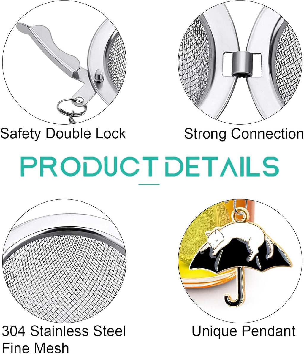 2Pack Tea Infuser with Cute Cat Charm,Premium Stainless Steel Loose Leaf Tea Strainer Tea Steeper Tea Ball Tea Infusers for Loose Tea