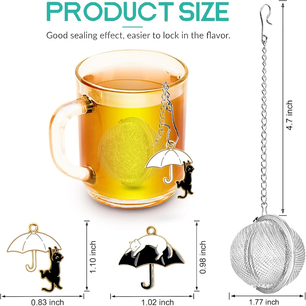 2Pack Tea Infuser with Cute Cat Charm,Premium Stainless Steel Loose Leaf Tea Strainer Tea Steeper Tea Ball Tea Infusers for Loose Tea