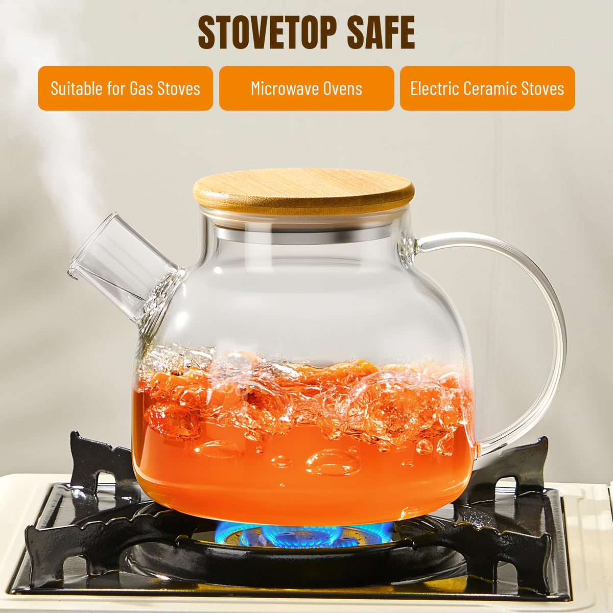 PARACITY Glass Teapot with Infuser, 34 oz Stovetop Tea Kettle, Long Spout