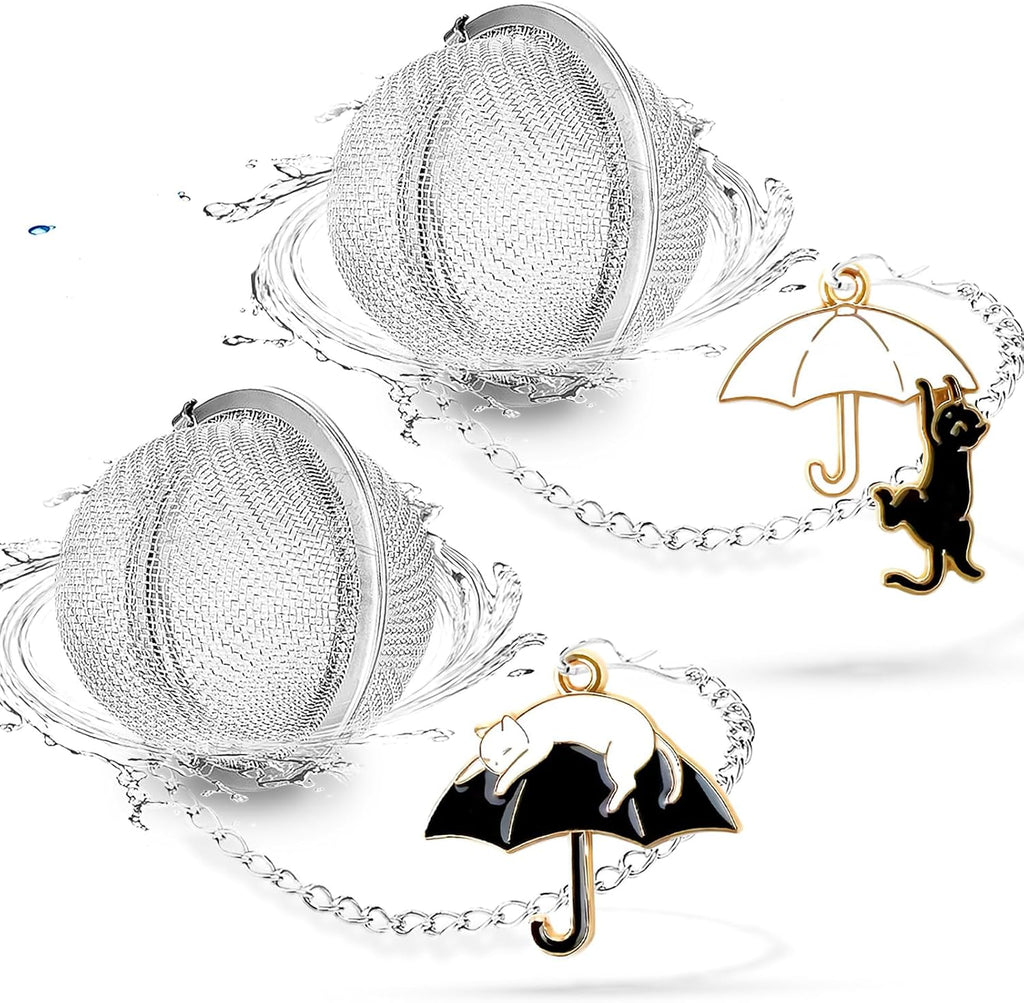 2Pack Tea Infuser with Cute Cat Charm,Premium Stainless Steel Loose Leaf Tea Strainer Tea Steeper Tea Ball Tea Infusers for Loose Tea