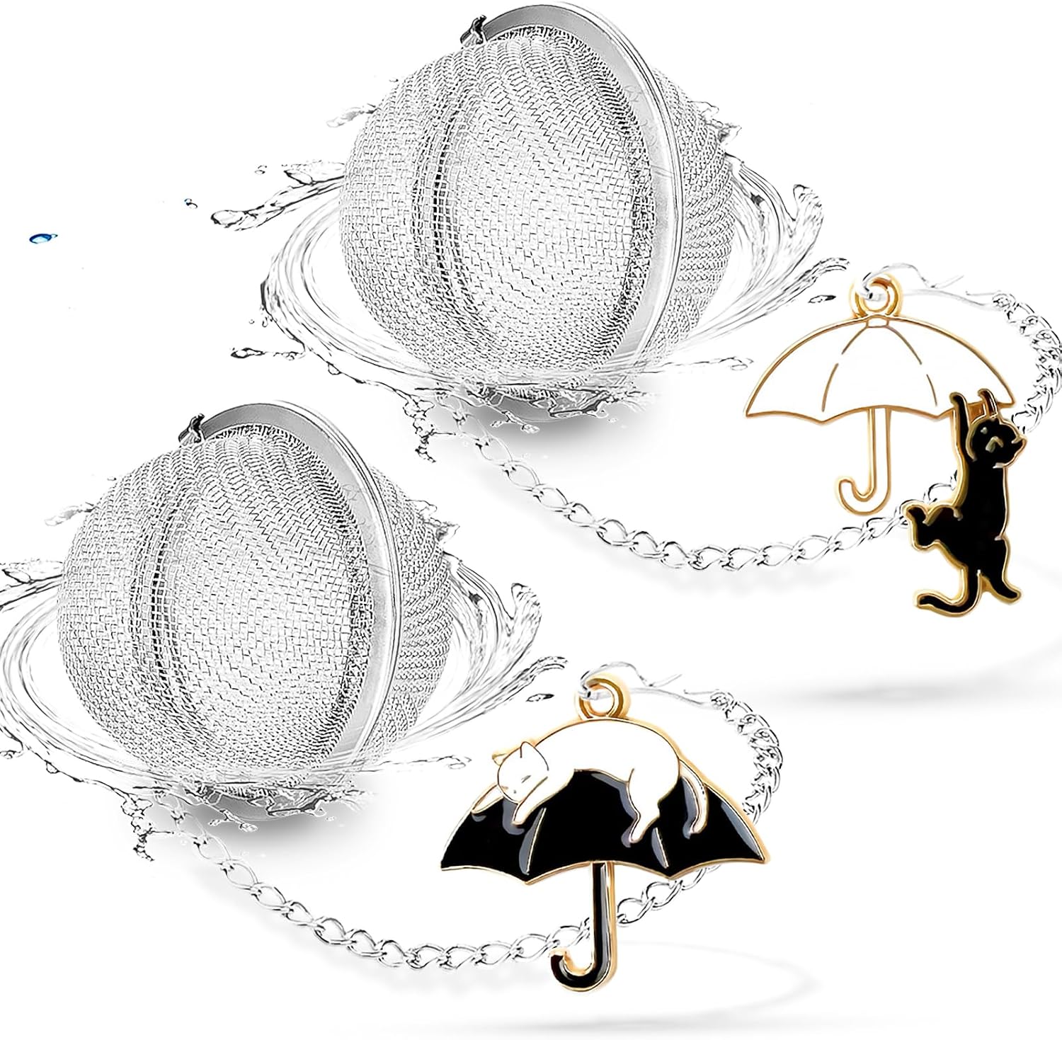 2Pack Tea Infuser with Cute Cat Charm,Premium Stainless Steel Loose Leaf Tea Strainer Tea Steeper Tea Ball Tea Infusers for Loose Tea